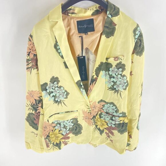 Katia Jackets & Blazers - Katia G pastel Yellow large print one button floral blazer NWT Womens 46 or US